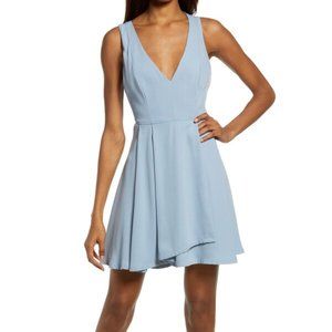 NWT Lulus Seeing Chic Dusty Blue Skater Dress